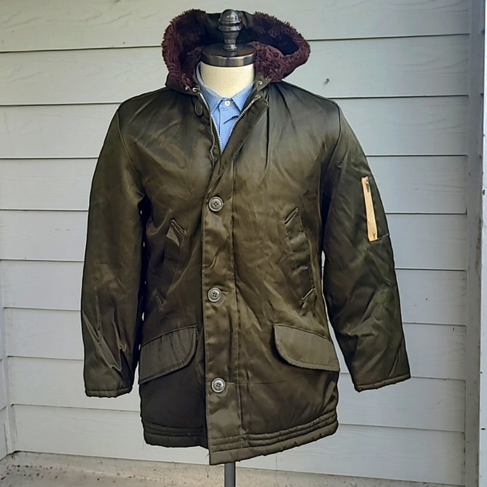 TIMBER KING Quality Dark Green Hooded Zip Blend‎ Sz S Full Zip Jacket VTG 1950s